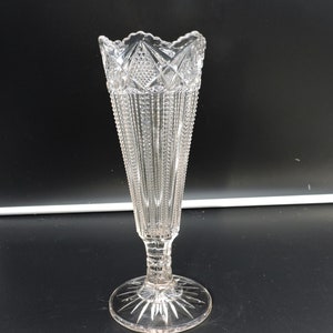 EAPG Zipper Pattern Clear Glass Footed Trumpet Vase 9.25&quot;H