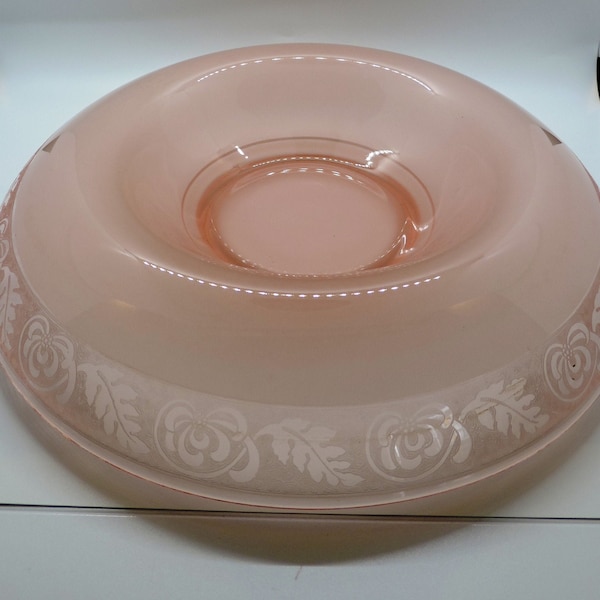 Vintage Etched Satin Pink Depression Glass  Rolled Edge Console/Centerpiece Bowl