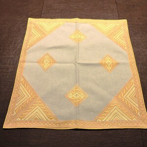 Vintage Woven/Embroidered Table Linen Cloth Tan And Gold 23&quot; X 22&quot;