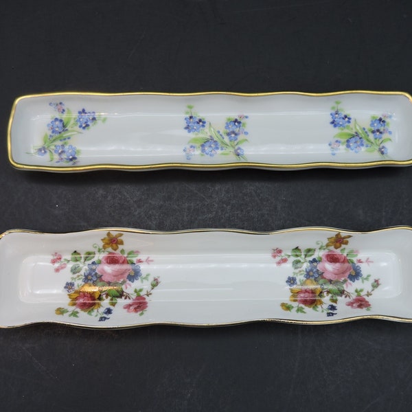 Choice Of Vintage Porcelain Rectangular Trinket/Pen Trays Floral Pattern Limoges France LeClair Fine Bone China England