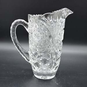 Gorgeous Lead Crystal 20 Oz. Etched Pitcher With Sawtooth Edge Beautiful Patterns