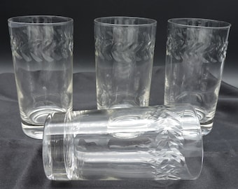 Set Of 4-Vintage Clear Glass 8 Oz. Tumblers With Etched Laurel Leaf Design 3-Sets Available