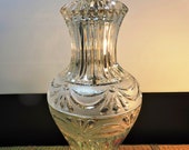 Vintage Cut And Etched Crystal Table Lamp With Brass Metal Base
