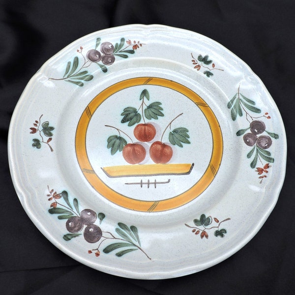 Vintage Fait Main (Hand Made) "Fruits P6" Porcelain Dinner Plate Made In  Pornic France 9'5"