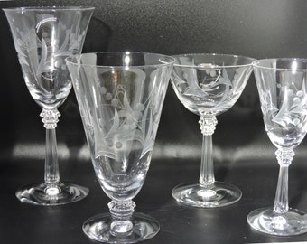Vtg. Fostoria Cynthia Cut 785 Gray Cut Assorted Stemware Discontinued