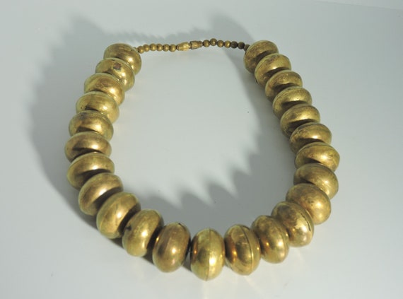 Vintage African Brass Hollow Handmade Bicone Bead… - image 1