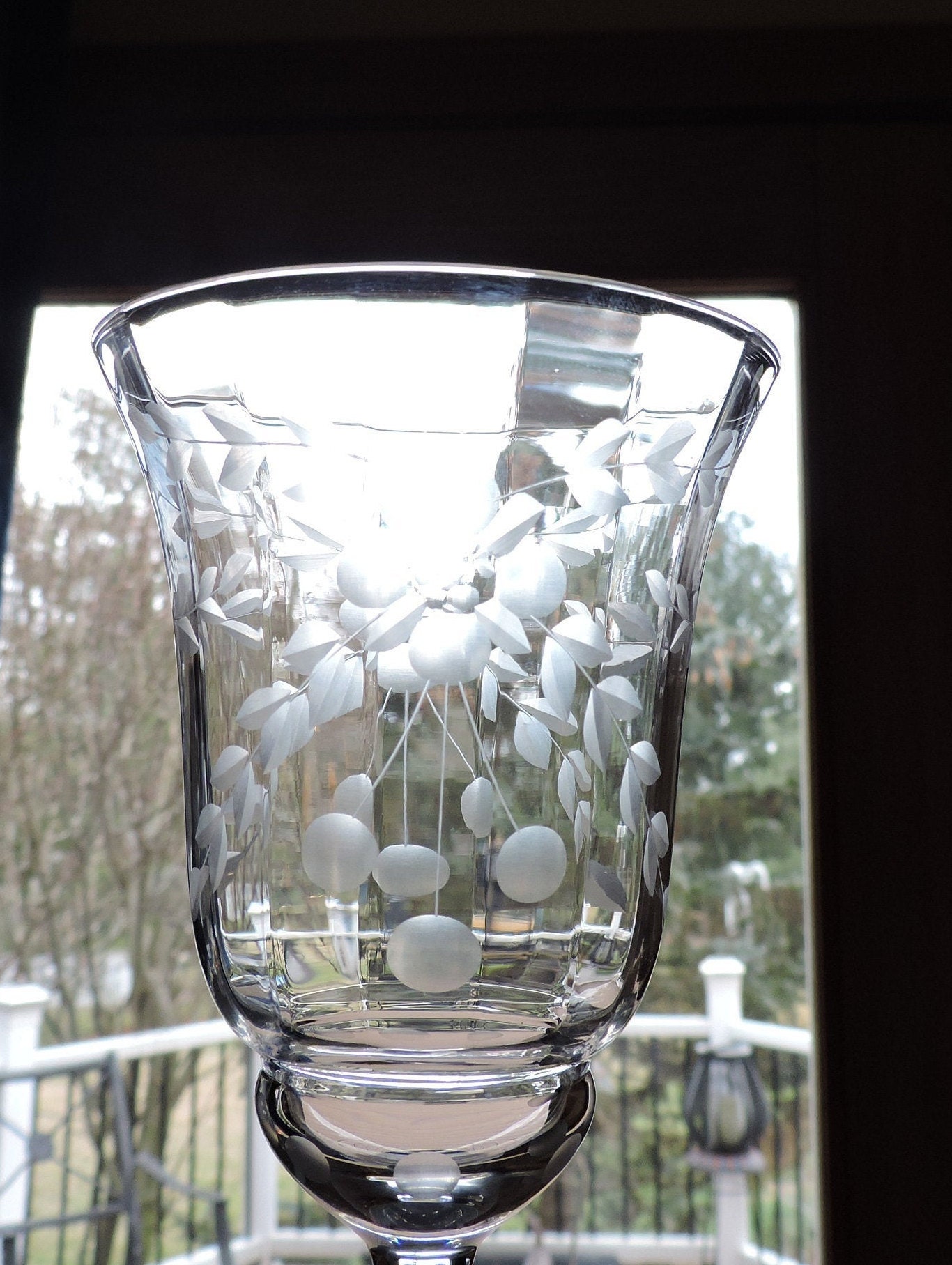 Vintage Wine Goblet Fluted Etched Glass and Foot Crystal Blown Etsy