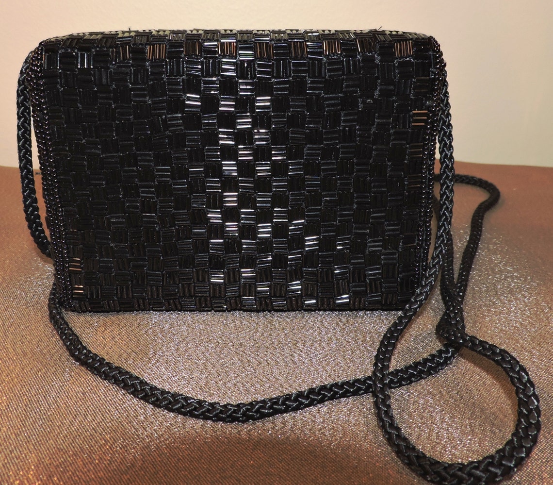 Magid Vintage Black-Hand Beaded Small Evening Bag Box Purse | Etsy