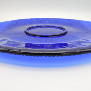 Large Cobalt Blue Reverse Ribbed And Textured Glass Plate 13&quot; Diameter
