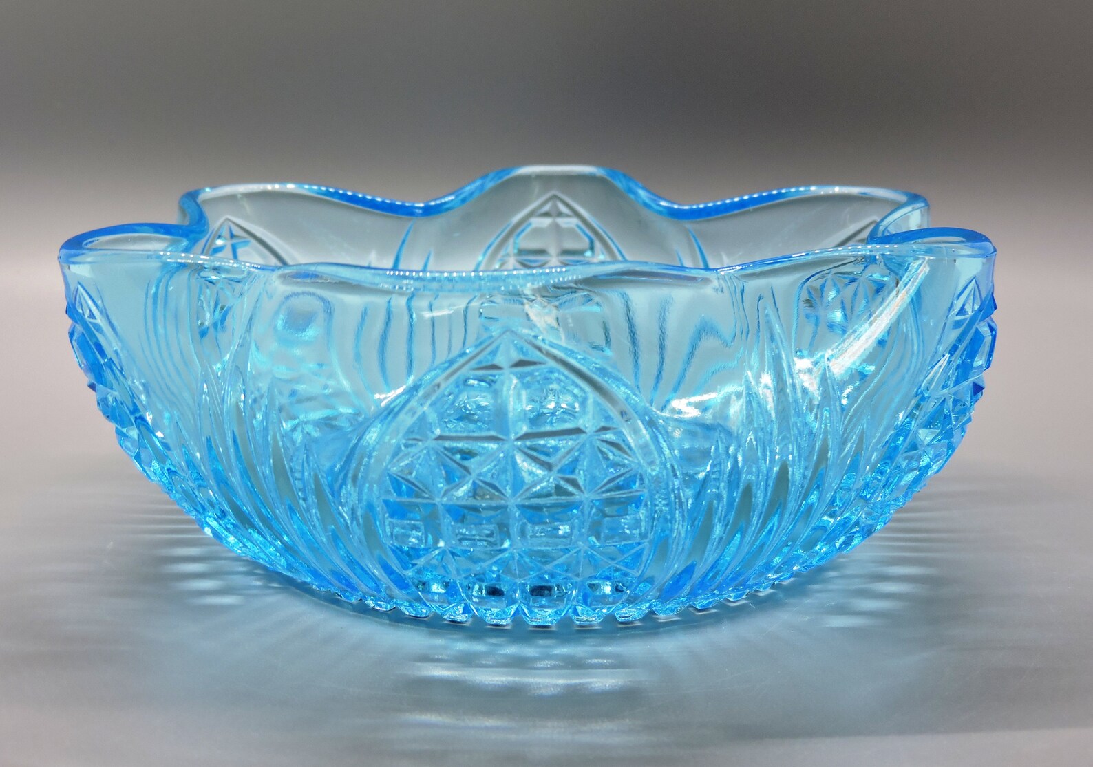 Beautiful Teal Blue Glass Ruffled Dish With Block and Cane Etsy