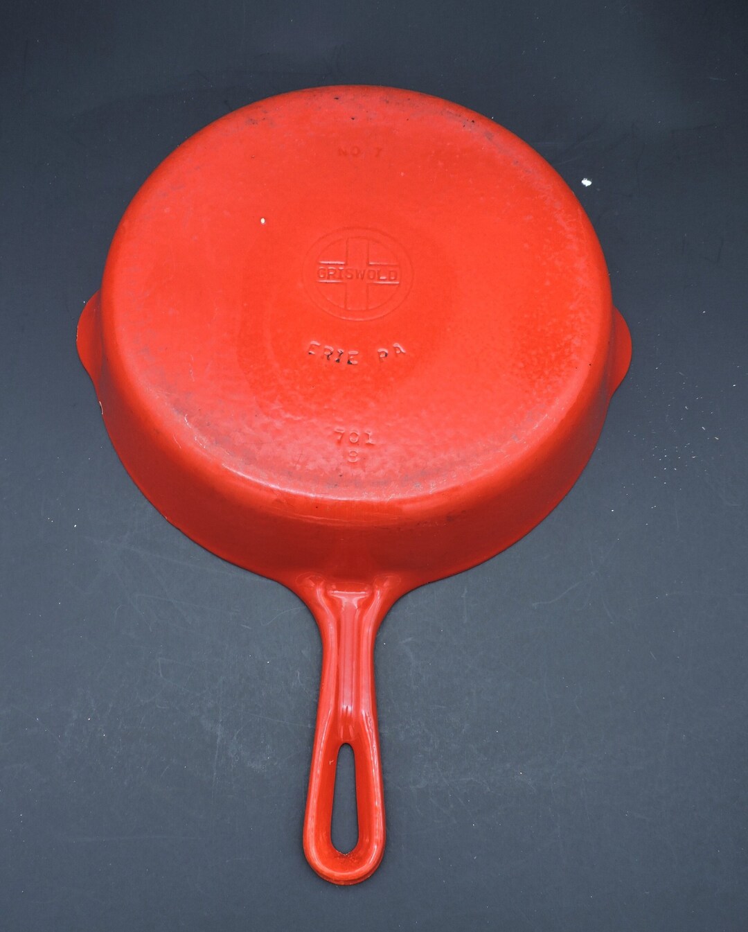 Vintage Griswold No 7 Red and Cream Enamel Cast Iron Skillet 701 B Made