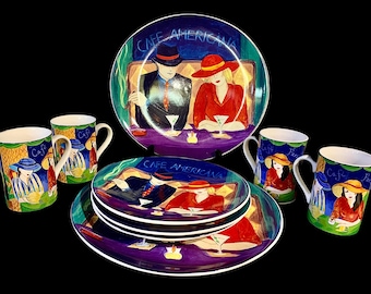 Sango Cafe Paris #4914 Salad/Snack/Dinner Plates and #4914 Mugs