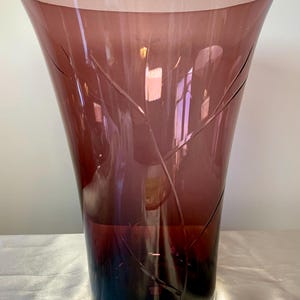 Large Blown Amethyst Glass 10” Vase With Etching