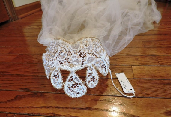 Vintage Beaded Lace and Tulle Juliet Cap Wedding V
