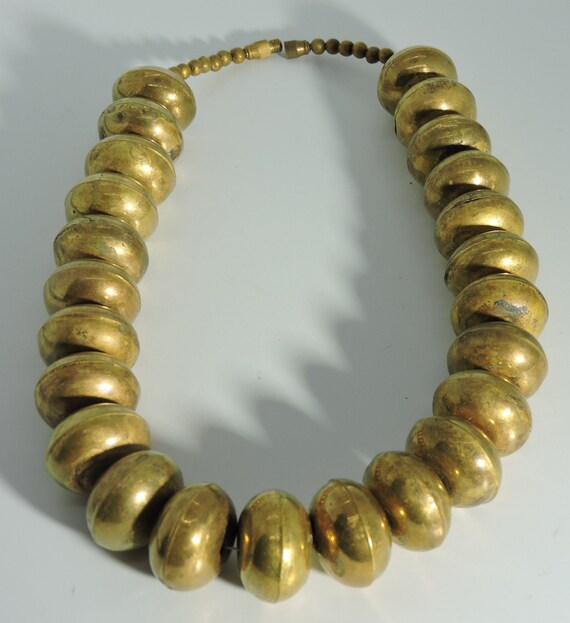 Vintage African Brass Hollow Handmade Bicone Bead… - image 4