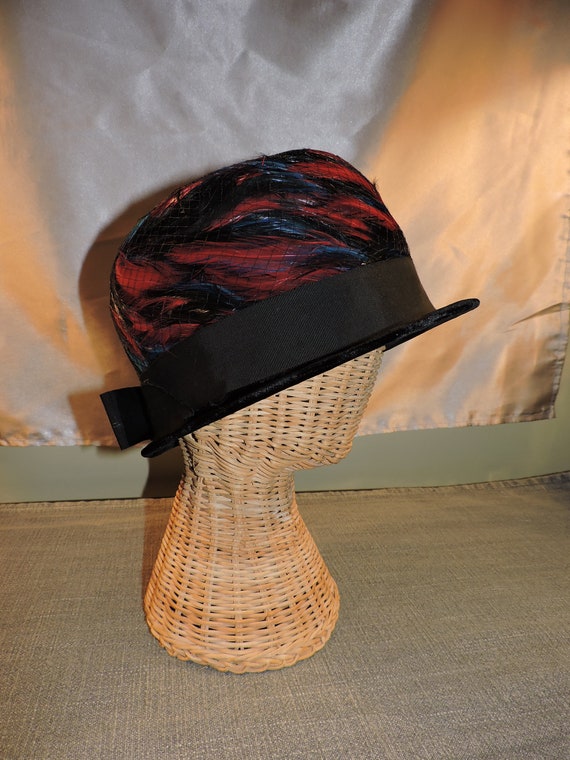 Vintage Ladies Union Label Black Velvet Feather and Fishnet 