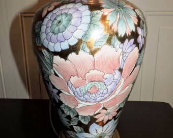 Vintage Asian Chinoiserie Famille Ginger Jar Electric Table Lamp