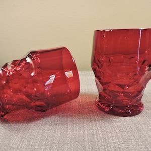 Set of 4-Viking Georgian Pattern Ruby Red Depression Glass 9 Oz Tumblers