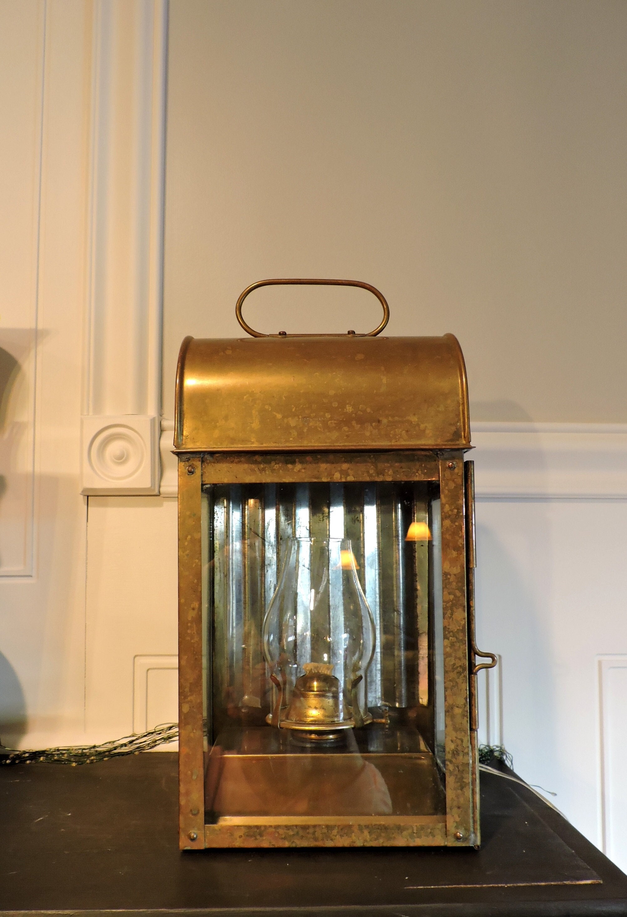 14 Brass Anchor Oil Lamp w/ Clear Fresnel Lens - Ship Lantern