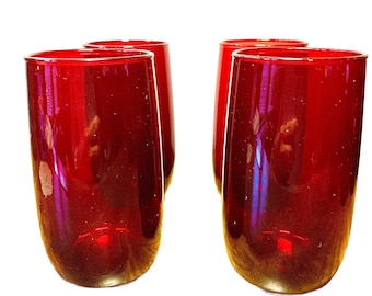 Vtg. Anchor Hocking 5”H Royal Ruby Red 14 Ounce Iced Tea Tumblers Set of 4