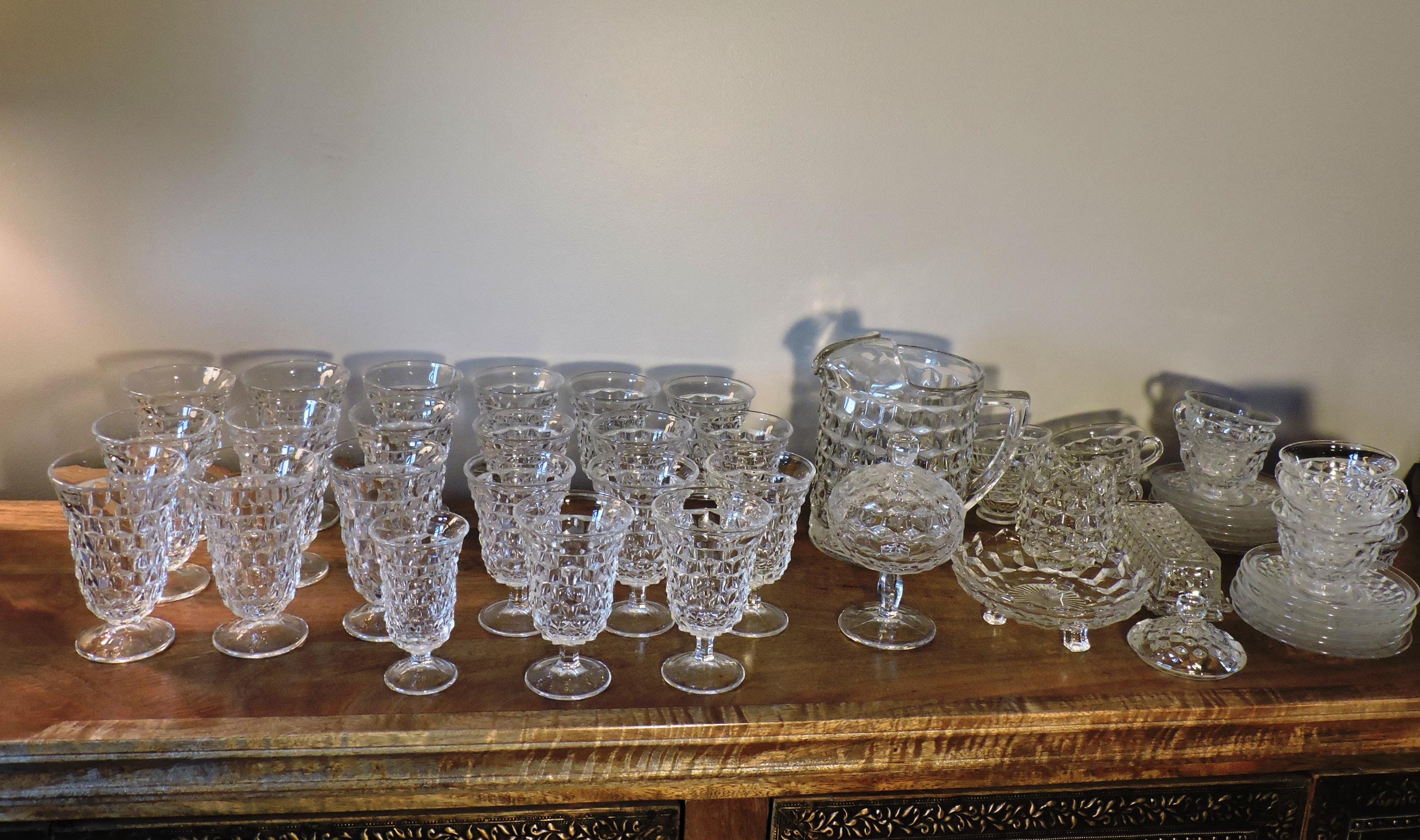 Fostoria American Clear Lidded Sugar Bowl and Creamer