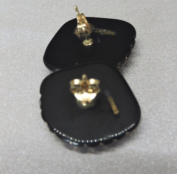 Vintage Black Onyx And 14Kt Gold Shell Shape Post… - image 6