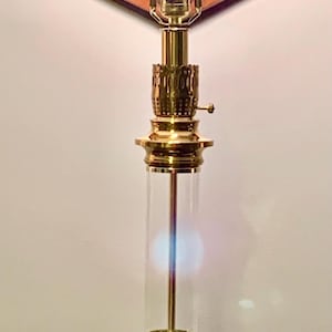 Brass Columnar Table Lamp With Plexiglass  Column and Footed Base