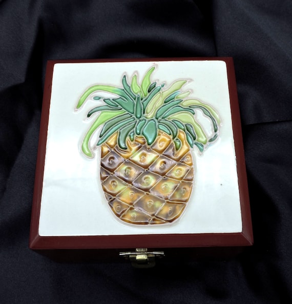 Vintage Claudia Sanchez Ceramic Tile Wood Trinket… - image 2