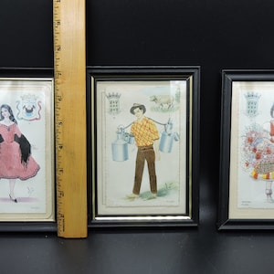 Set Of 3 Vintage Embroidered And Framed Portugal Postcards
