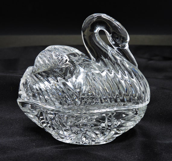 Vintage 24 Lead Crystal Swan Shaped Lidded Trinket/jewelry Etsy