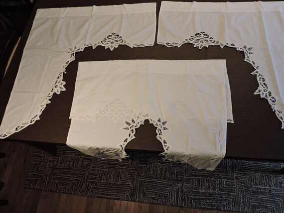 Vintage Battenburg Lace Curtain Panels 35 X 38 X Etsy