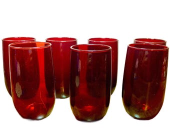 Vtg. Anchor Hocking 4.75”H  Royal Ruby Red 12 Ounce Flat Tumblers Set of 7