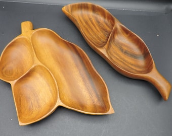 Genuine Leilani Monkey-pod Leaf Design Wood Sectioned Serving Trays Your Choice