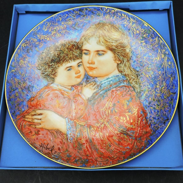 1985 Edna Hibel Mother's Day Plate "Erica and Jamie" By Knowles With COA and Original Box