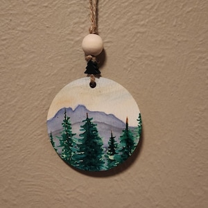 Mountain outdoor watercolor scene ornament, Colorado Rocky Mountains, Christmas birthday present gift