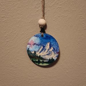 Mountain outdoor watercolor scene ornament, Colorado Rocky Mountains, Christmas birthday present gift