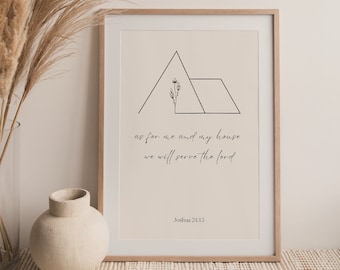 Quant à moi et ma maison, nous servirons le Seigneur | Impression murale Joshua 24 | Maison chrétienne d'art | Décoration minimaliste | Josué 24:15