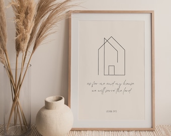 As For Me and My House We Will Serve the Lord | Joshua 24 Wall Print | Christian House Art | Minimalist Decor | Joshua 24:15