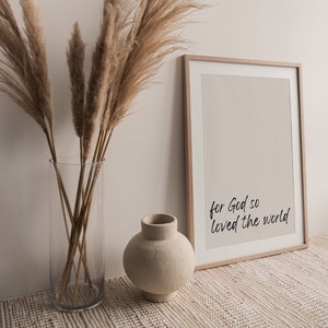 Car Dieu a tant aimé le monde | Jean 3:16 Arts | Chrétien imprimable | Décoration d'intérieur minimaliste | Art des Ecritures | Verset biblique | Art Religieux