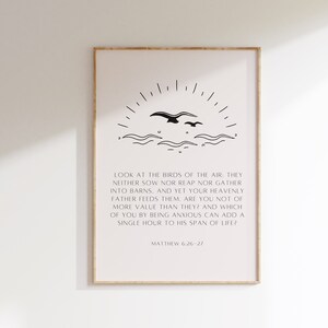 Look at the Birds, Matthew 6:26, Christian Wall Art, Modern Bible Verse Wall Art, Minimal Scripture Print, Bible, Baptism Gift