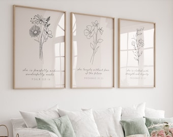 Christian Nursery Prints Set: Botanical Bible Verse Art (Digital Download)