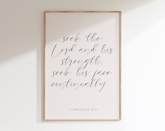 Seek the Lord Wall Art, 1 Chronicles 16:11 Print, Christian Art, Bible Verse, Minimalist Scripture, Gift for Wedding Anniversary Baptism