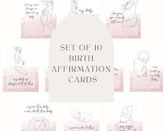 Minimalist 10 Birth Affirmation Cards | Printable/Digital Birth Support | Positive Birth Sayings | Labor Encouragement | Natural Childbirth