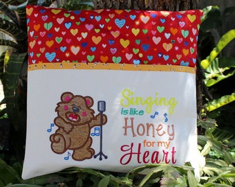 Singing Bear Reading Pillow Design 5x7, Zip file contains 3 designs, Filled, Applique and Wordart