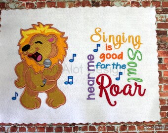 Singing Lion Reading Pillow Design 5x7, Zip file contains 3 designs, Filled, Applique and Wordart