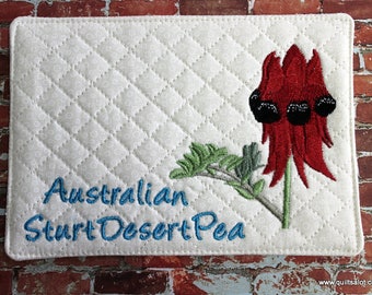 ITH Sturt Desert Pea 5x7 Mugrug & 4x4 Single Australian Floral Machine Embroidery