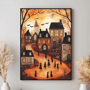 Primitive Halloween Autumn Decor - Salem Witch Coven Village - Vintage Rustic Country Farmhouse Fall Decoration - Digital Download Poster