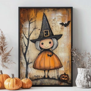 Cute Whimsical Witch Halloween Decor - Primitive Wall Art Mantle Decoration -  Cottagecore Poster - Printable Art Digital Download Print