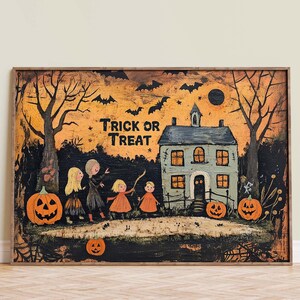 Primitive Trick or Treat Halloween Decor - Rustic Wall Poster or Mantle Decoration - Rustic Cottagecore -   Digital Art Download Print