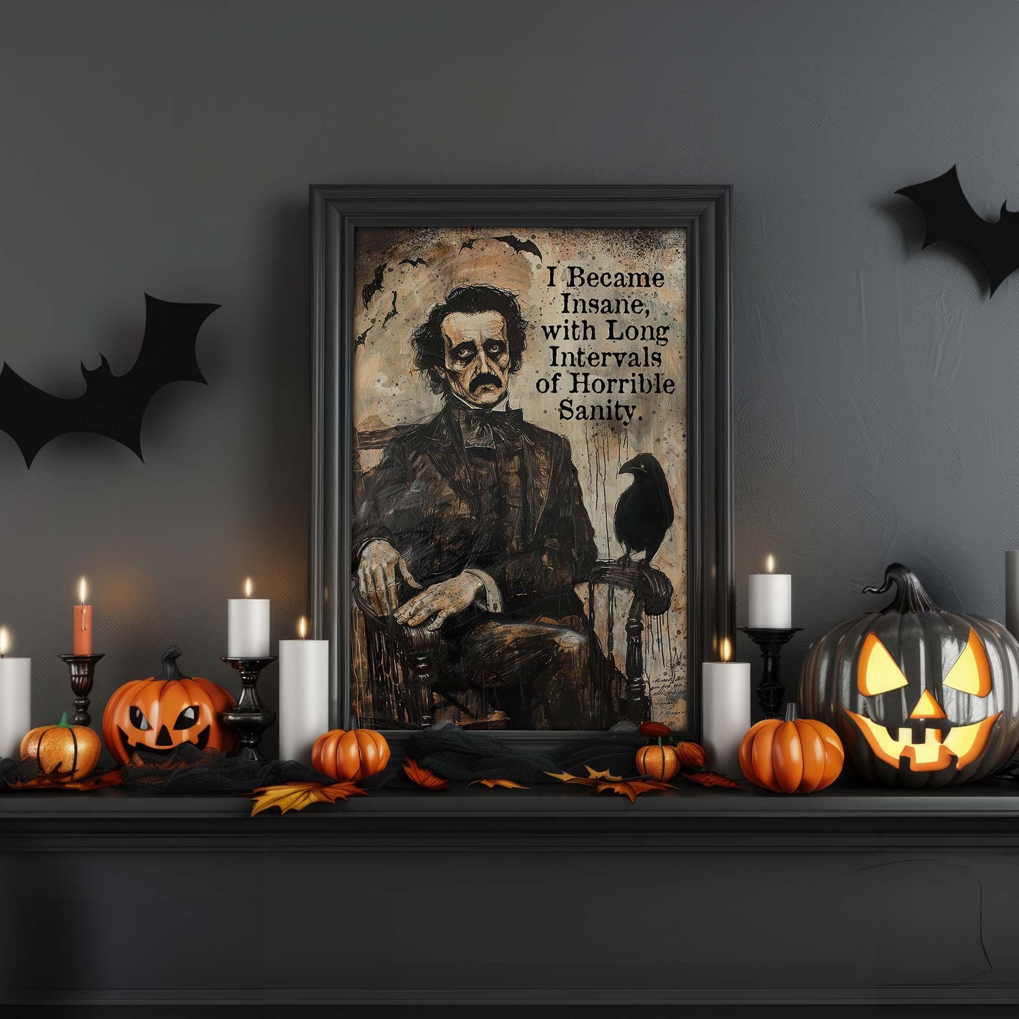 Edgar Allan Poe Quote Art - Halloween Decor - Creepy Rustic Gothic